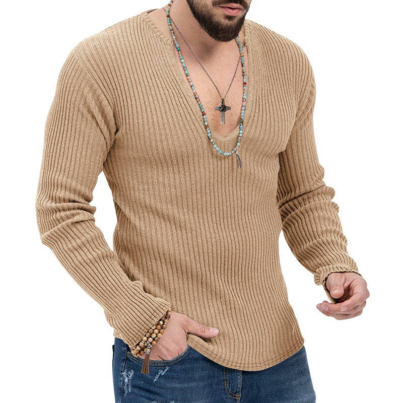 Dyani Men's V-neck Casual Long Sleeve Solid Color Sweater