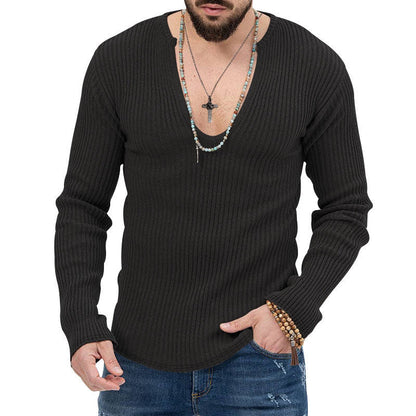 Dyani Men's V-neck Casual Long Sleeve Solid Color Sweater