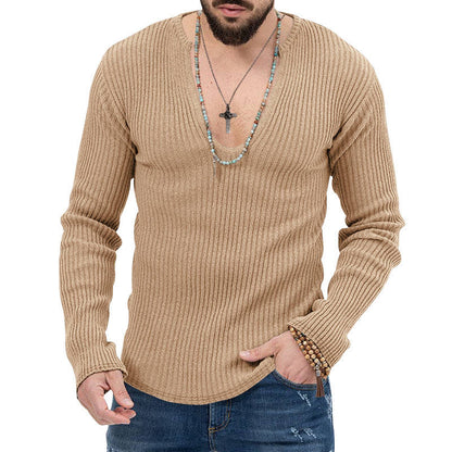 Dyani Men's V-neck Casual Long Sleeve Solid Color Sweater