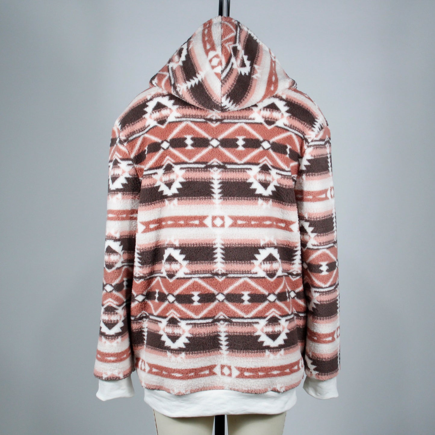 Dyani Warm Fuzzy Aztec Pattern Sherpa Pullover Hoodie