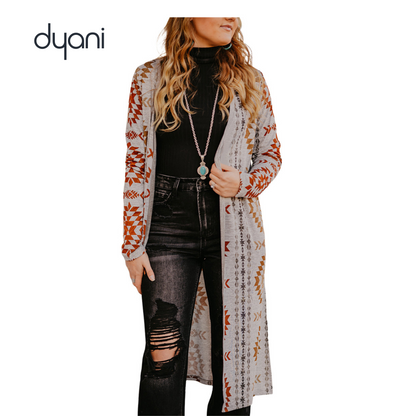 Dyani Soft Aztec Geo Pattern Open Front Loose Cardigan Kimono