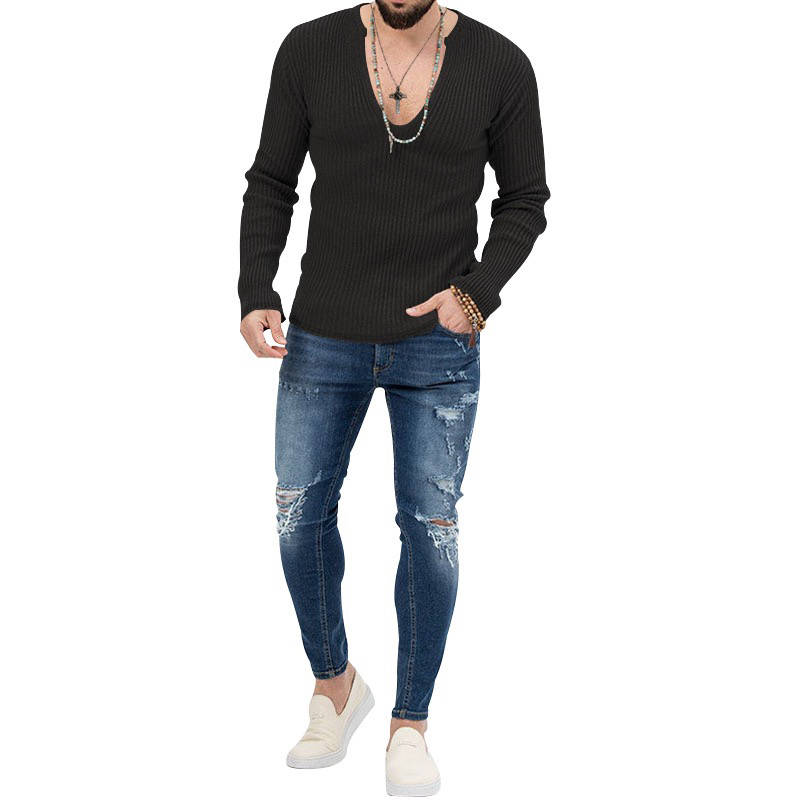 Dyani Men's V-neck Casual Long Sleeve Solid Color Sweater