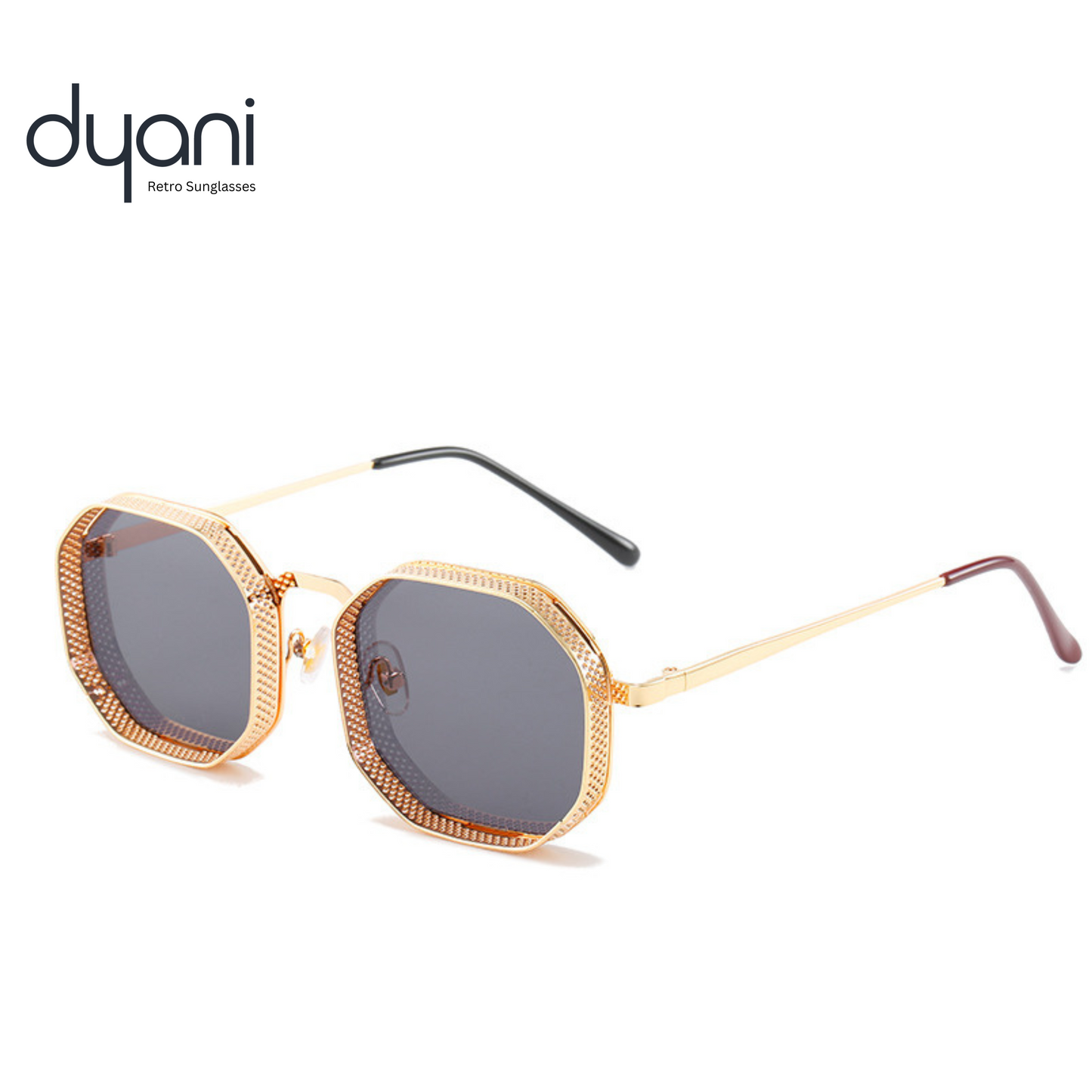 Dyani Vintage Hexagon Metal Frame Steampunk Hollow-out sunglasses