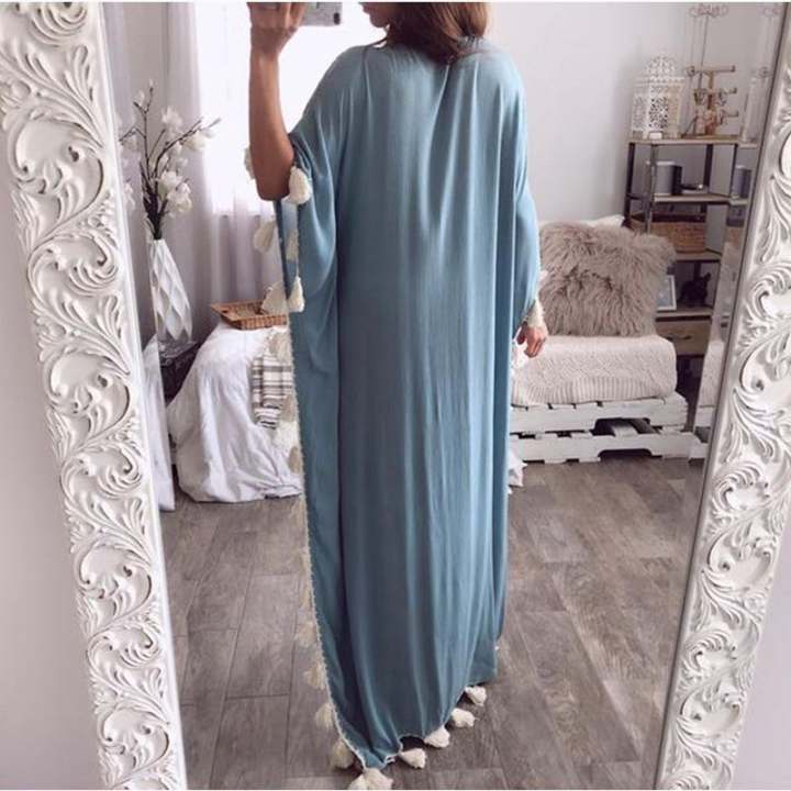 Dyani Loose Tassel Ruffer Short Sleeve Moroccan Kaftan Dress