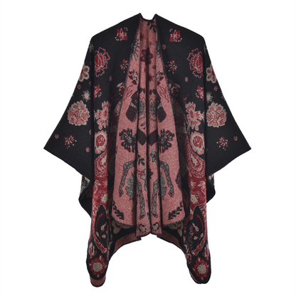 Dyany Vintage Style Poncho Bat Sleeved Boho Pattern Loose Jacket