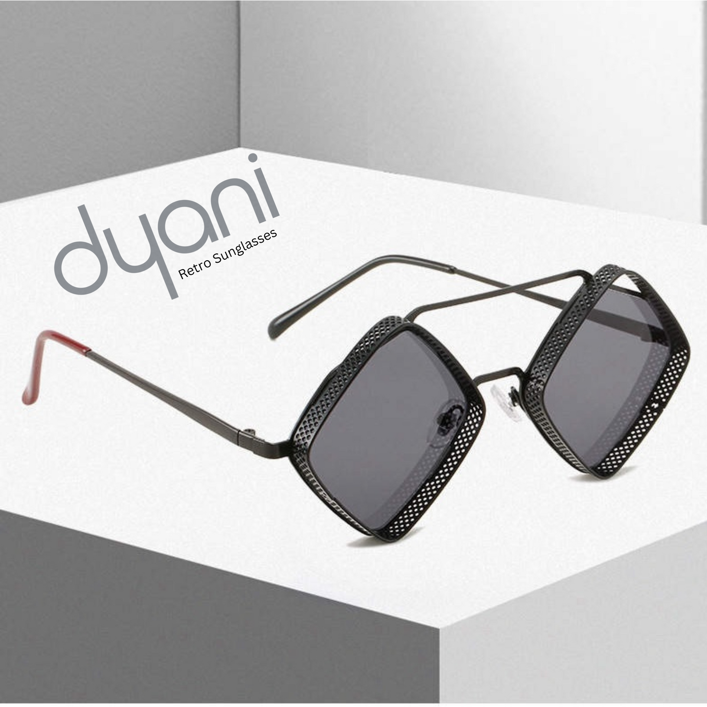 Dyani Retro Square Metal Hollow-out Double Bridge Frame Steampunk Sunglasses