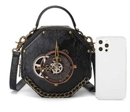 Retro Clock Shape Steampunk Shoulder Bag