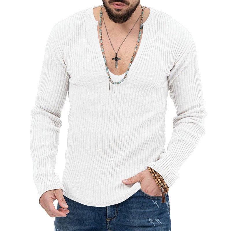 Dyani Men's V-neck Casual Long Sleeve Solid Color Sweater