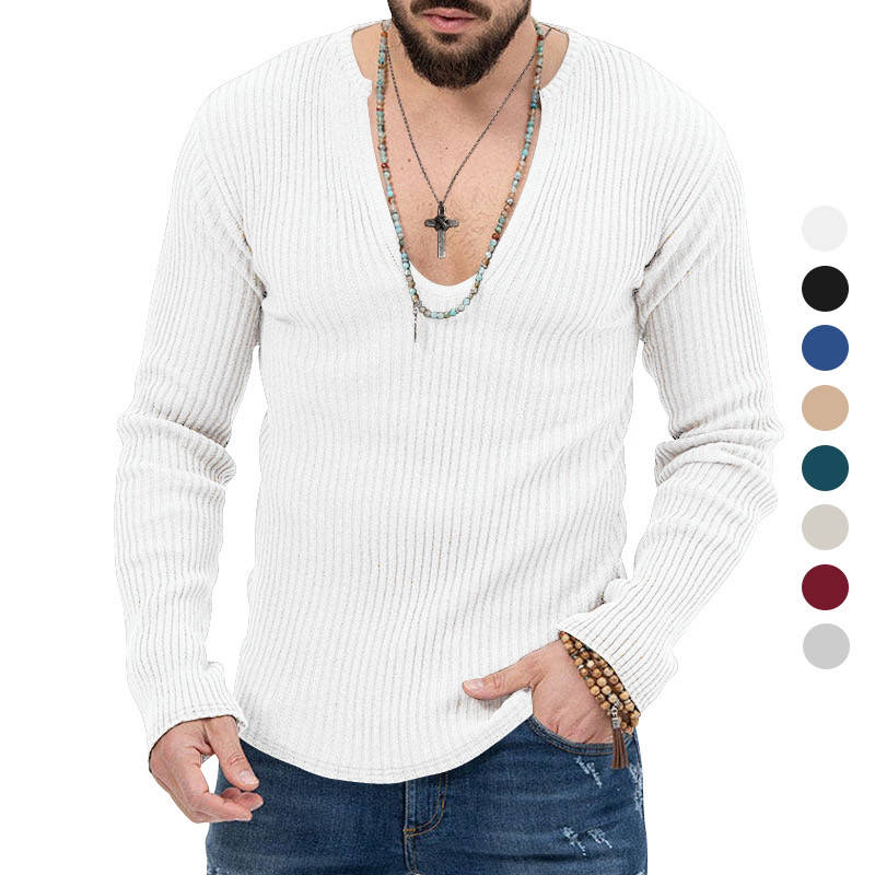 Dyani Men's V-neck Casual Long Sleeve Solid Color Sweater