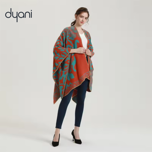 Dyany Vintage Style Poncho Bat Sleeved Boho Pattern Loose Jacket