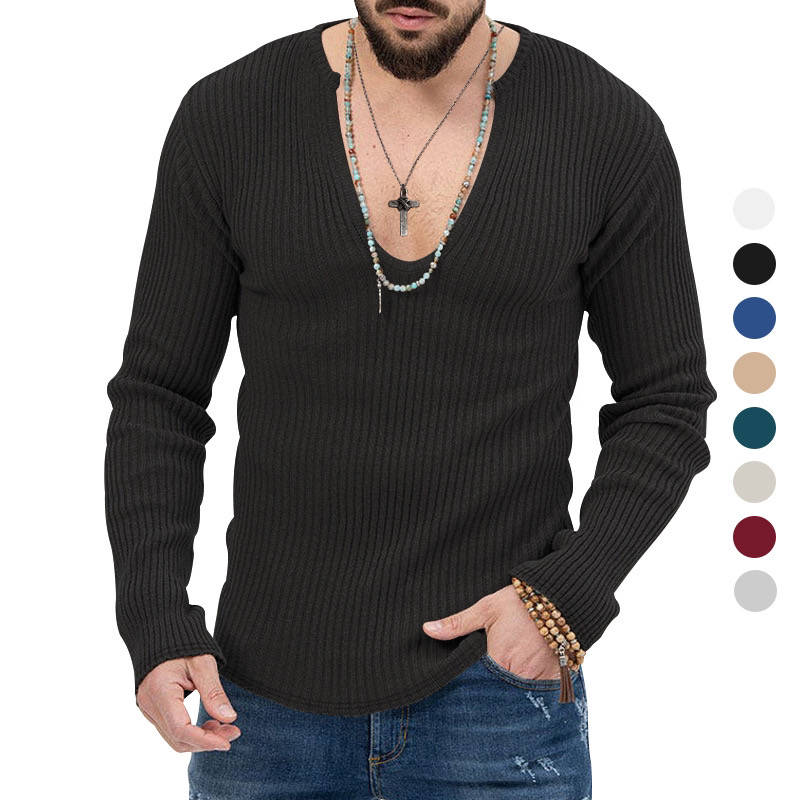 Dyani Men's V-neck Casual Long Sleeve Solid Color Sweater