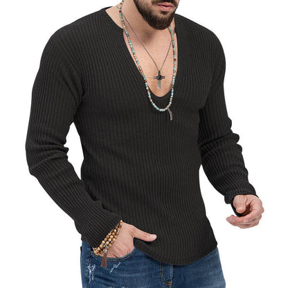 Dyani Men's V-neck Casual Long Sleeve Solid Color Sweater