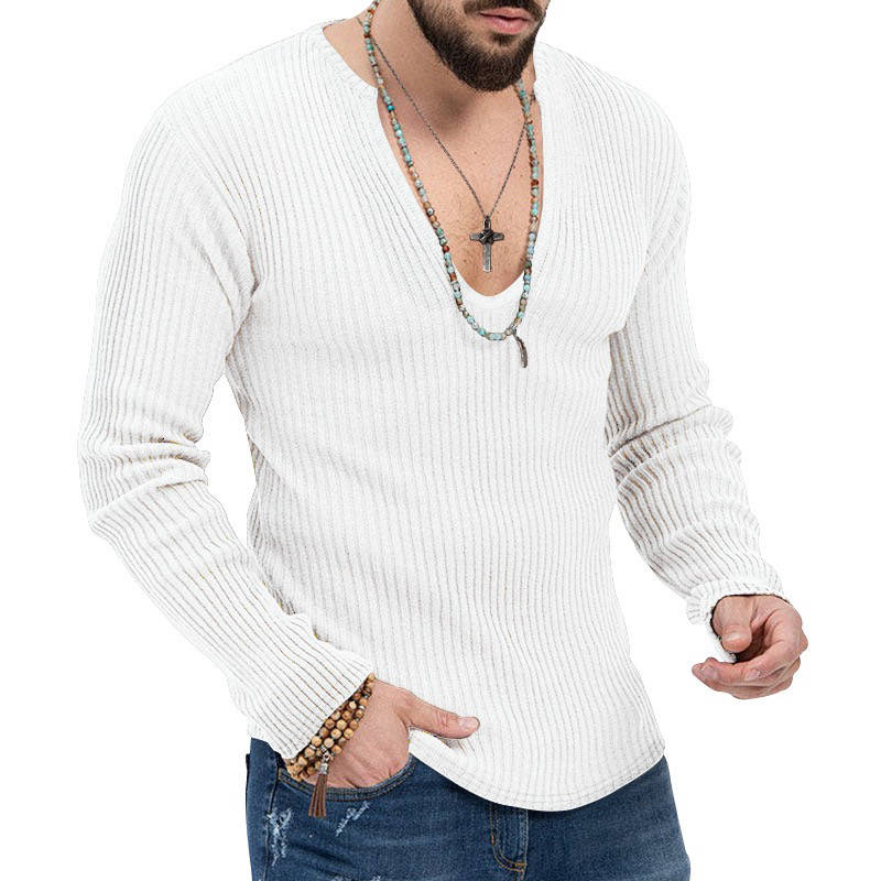 Dyani Men's V-neck Casual Long Sleeve Solid Color Sweater