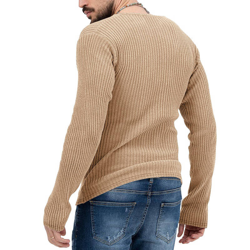 Dyani Men's V-neck Casual Long Sleeve Solid Color Sweater