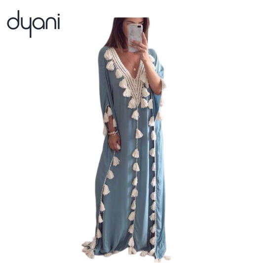 Dyani Loose Tassel Ruffer Short Sleeve Moroccan Kaftan Dress