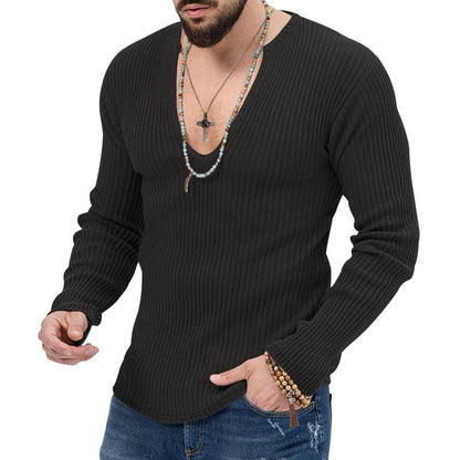 Dyani Men's V-neck Casual Long Sleeve Solid Color Sweater