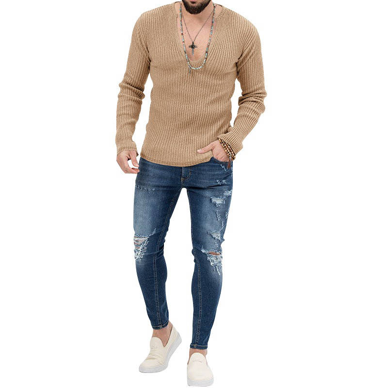 Dyani Men's V-neck Casual Long Sleeve Solid Color Sweater