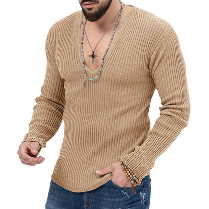 Dyani Men's V-neck Casual Long Sleeve Solid Color Sweater