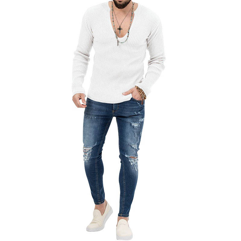 Dyani Men's V-neck Casual Long Sleeve Solid Color Sweater