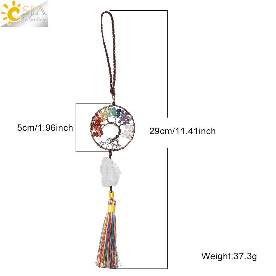 Natural Stone 7 Chakra Tree of Life Crystal Pendant