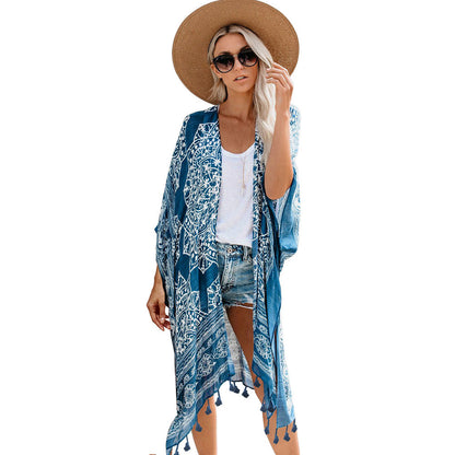 Dyani Mandala Design Kimono Beach Cover with Tassels