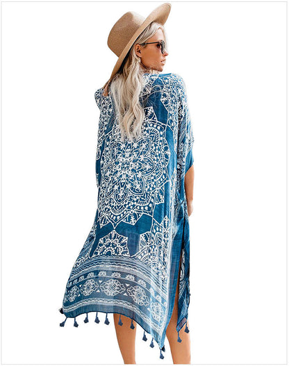 Dyani Mandala Design Kimono Beach Cover with Tassels