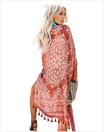 Dyani Mandala Design Kimono Beach Cover with Tassels