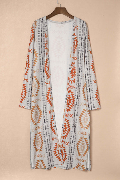 Dyani Soft Aztec Geo Pattern Open Front Loose Cardigan Kimono