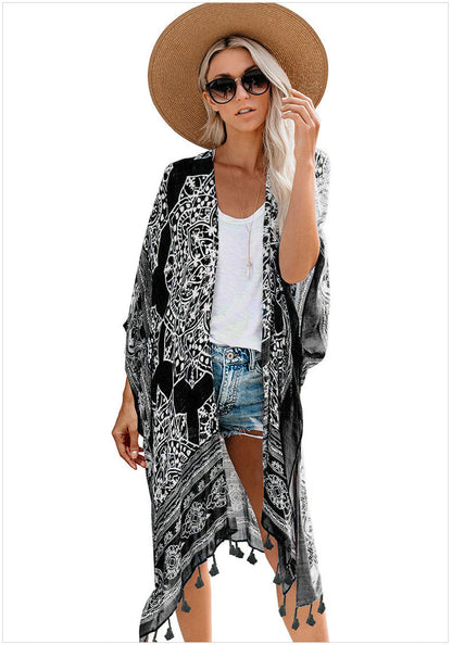 Dyani Mandala Design Kimono Beach Cover with Tassels