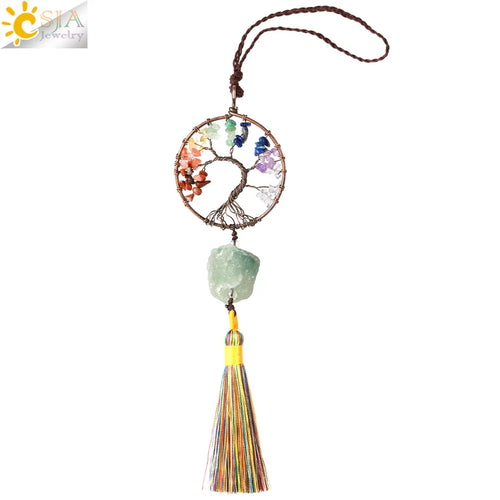 Natural Stone 7 Chakra Tree of Life Crystal Pendant