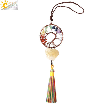 Natural Stone 7 Chakra Tree of Life Crystal Pendant