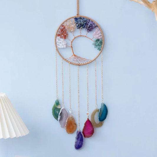 Natural Agate Dream Catchers 7 Chakra Gemstones Hanging Decoration