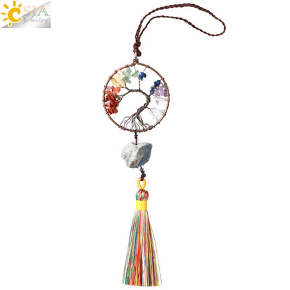 Natural Stone 7 Chakra Tree of Life Crystal Pendant