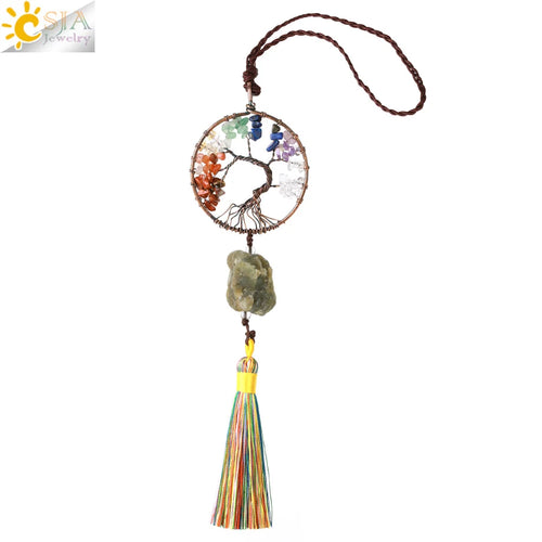 Natural Stone 7 Chakra Tree of Life Crystal Pendant