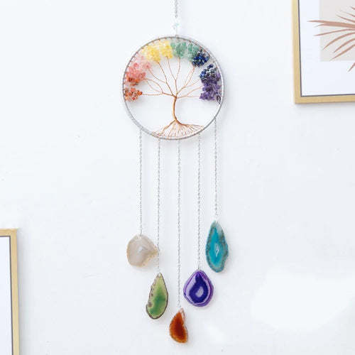 Purple, Multi colors, 7 Chakra Natural Gemstone Dream Catchers Home Decor