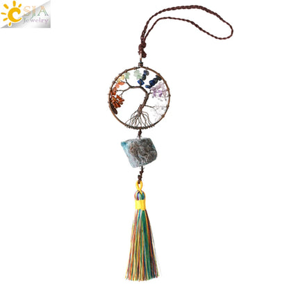 Natural Stone 7 Chakra Tree of Life Crystal Pendant