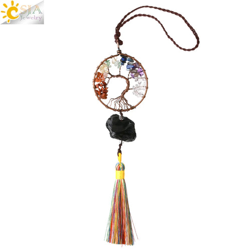 Natural Stone 7 Chakra Tree of Life Crystal Pendant