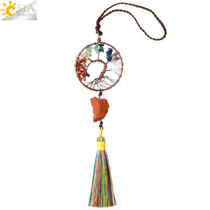 Natural Stone 7 Chakra Tree of Life Crystal Pendant