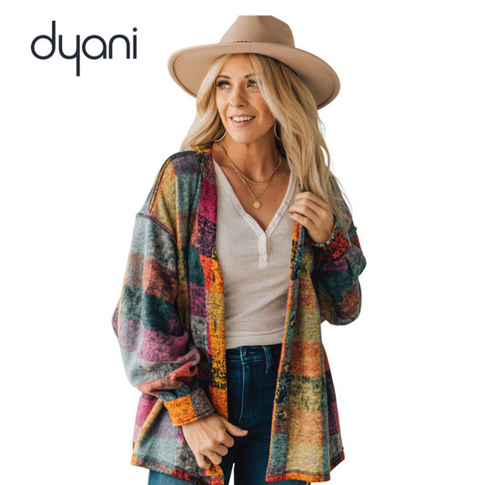 Dyani Colorful Patchwork Wool Blend V Neck Button Down Shirt