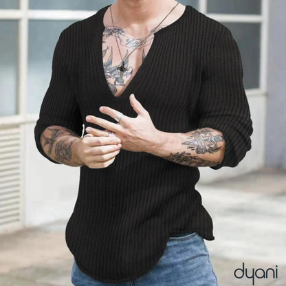 Dyani Men's V-neck Casual Long Sleeve Solid Color Sweater