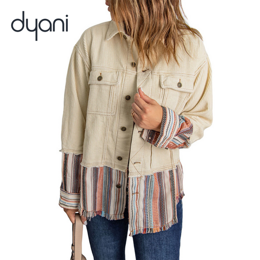 Dyani Shacket Corduroy Color Matching Coat Stripe