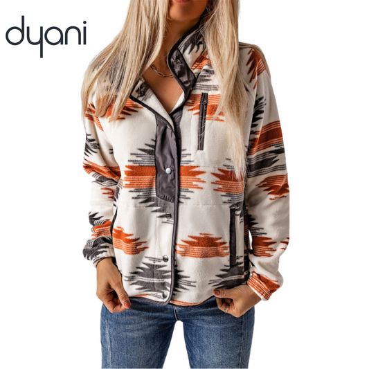 Dyani Western Aztec Snap Buttoned Fleece Sherpa Shackets Jacket