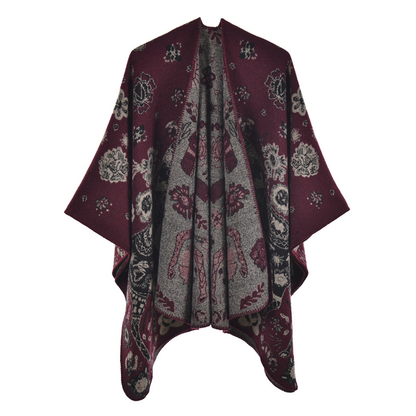 Dyany Vintage Style Poncho Bat Sleeved Boho Pattern Loose Jacket