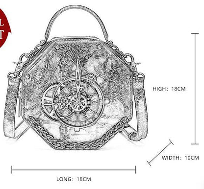 Retro Clock Shape Steampunk Shoulder Bag